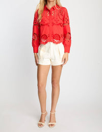 CABALLERO Emmie Eyelet Top in poppy red - women's shirt - view 4