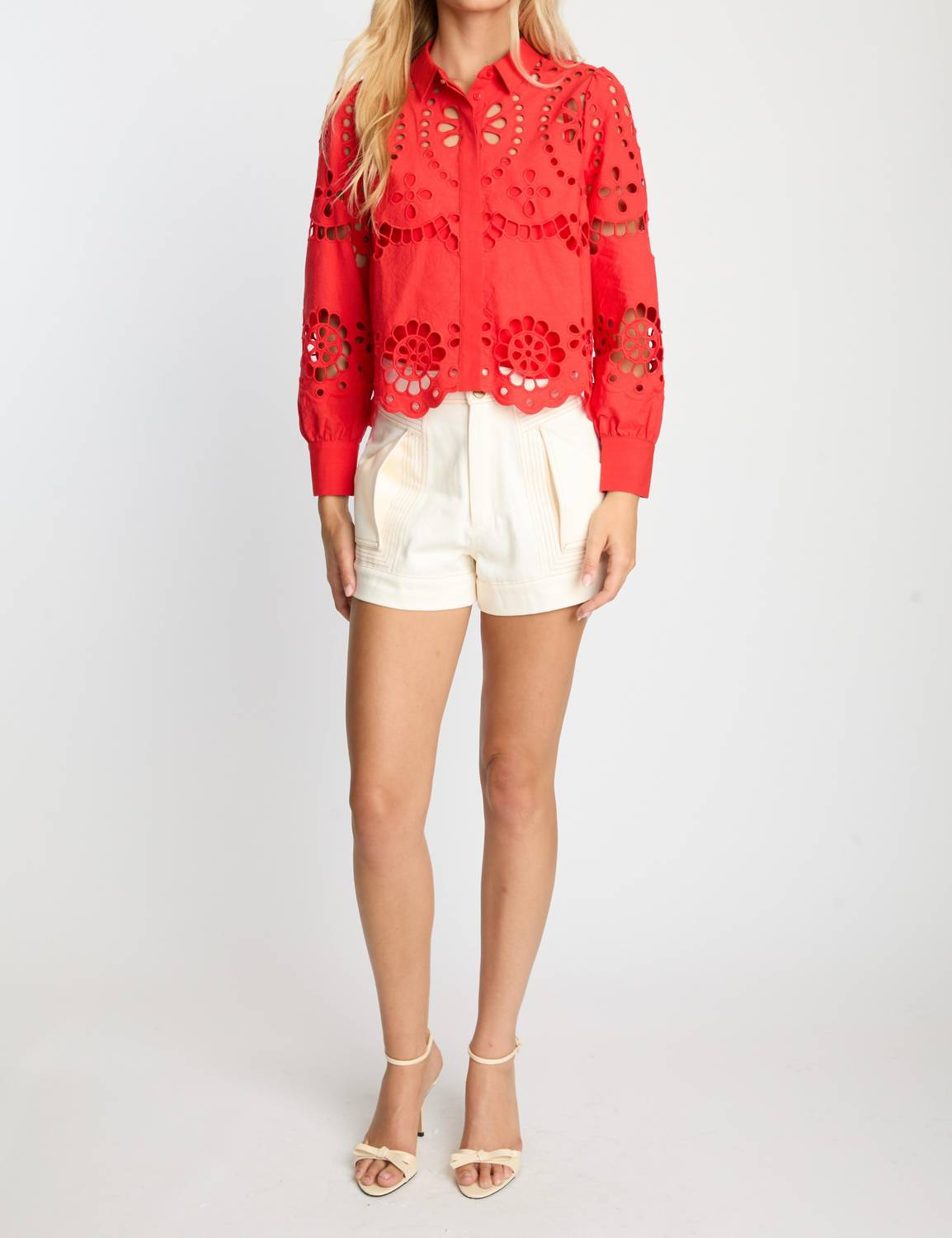 CABALLERO Emmie Eyelet Top in poppy red - women's shirt - view 4