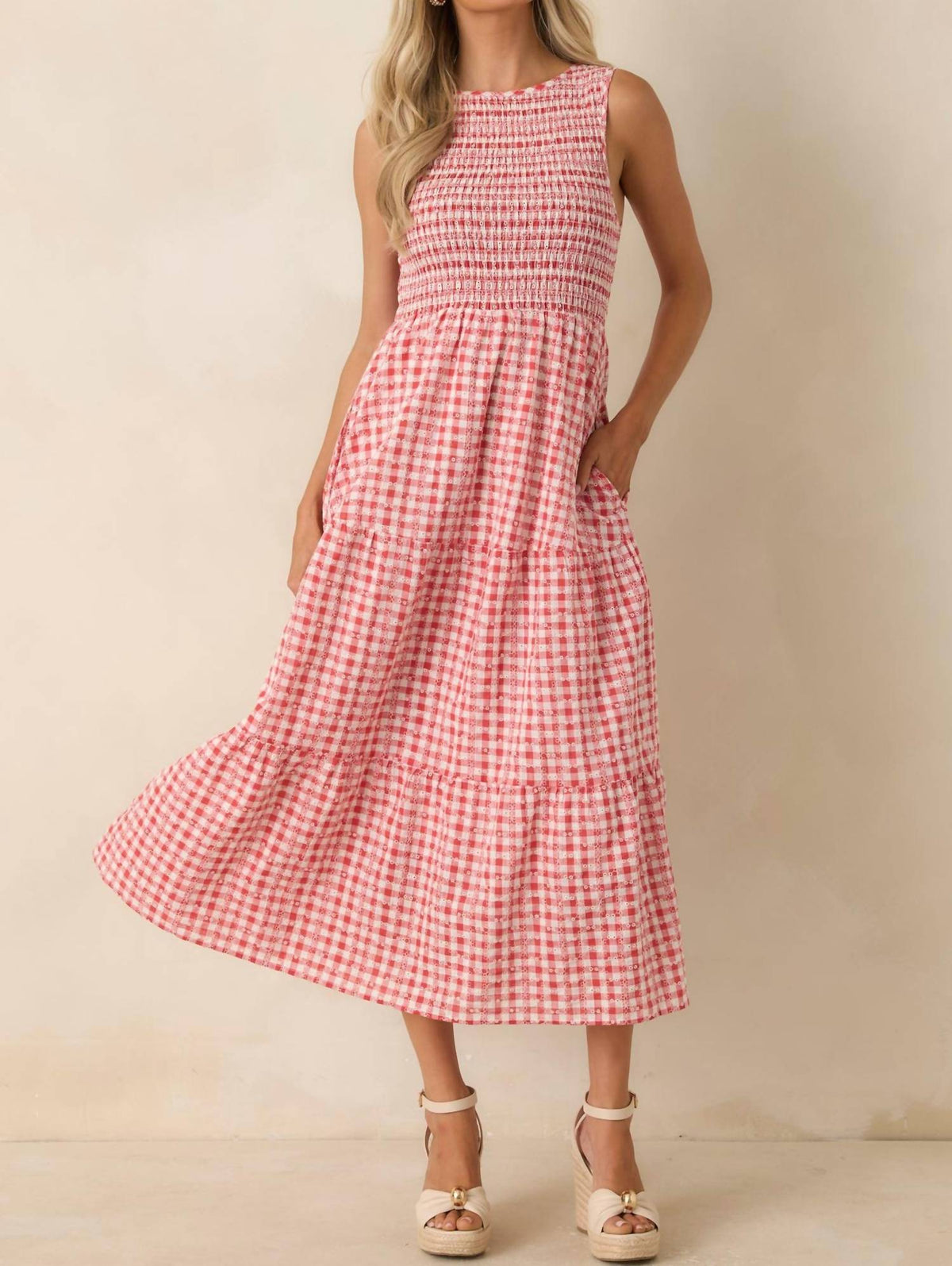 Thml - Picnic Promises Gingham Eyelet Cotton Midi Dress