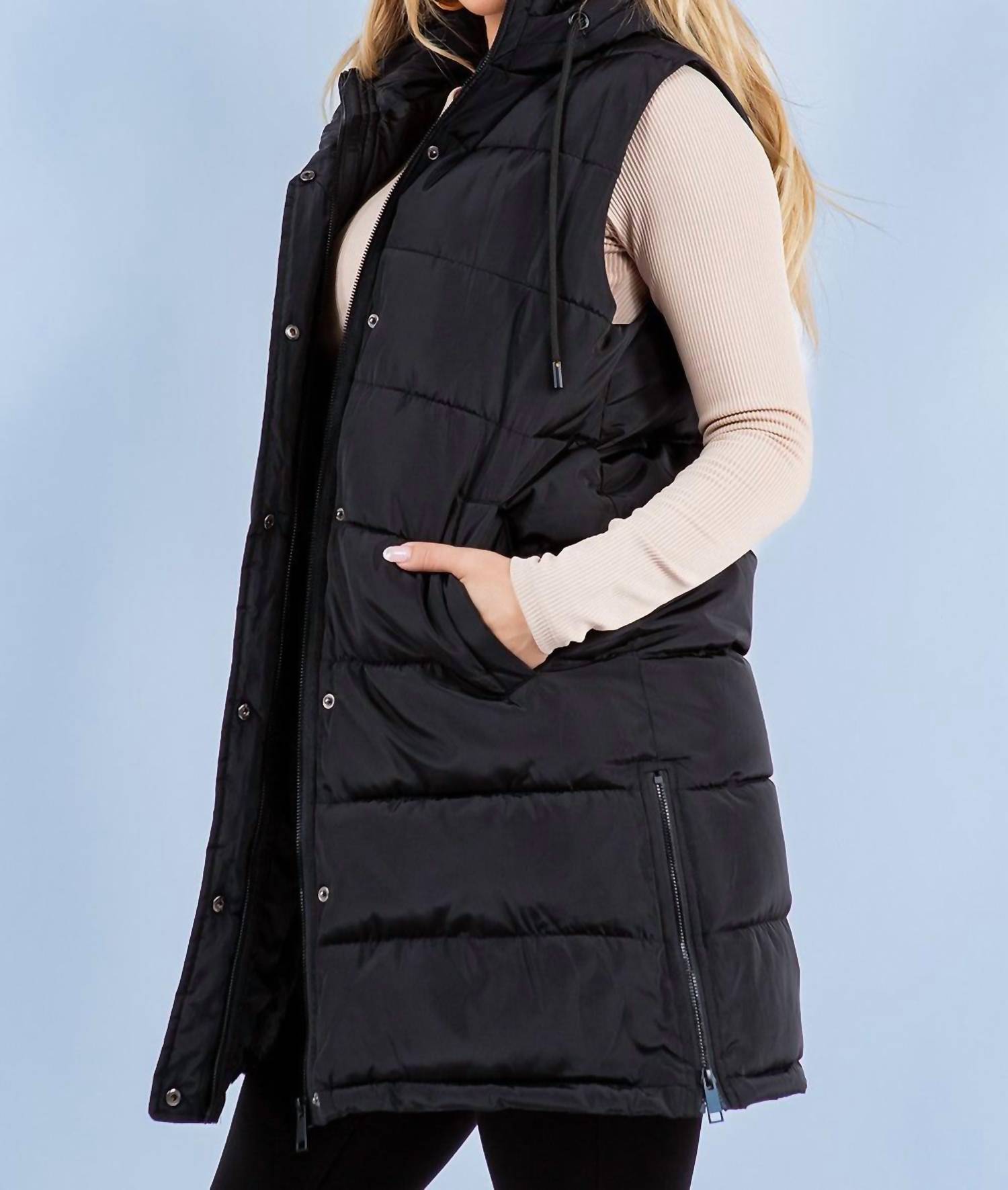 Diamante Jeans - Women's Puffer Long Vest With Hood