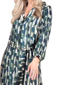 Willa Story - Long Sleeve Button Front Side Slit Dress