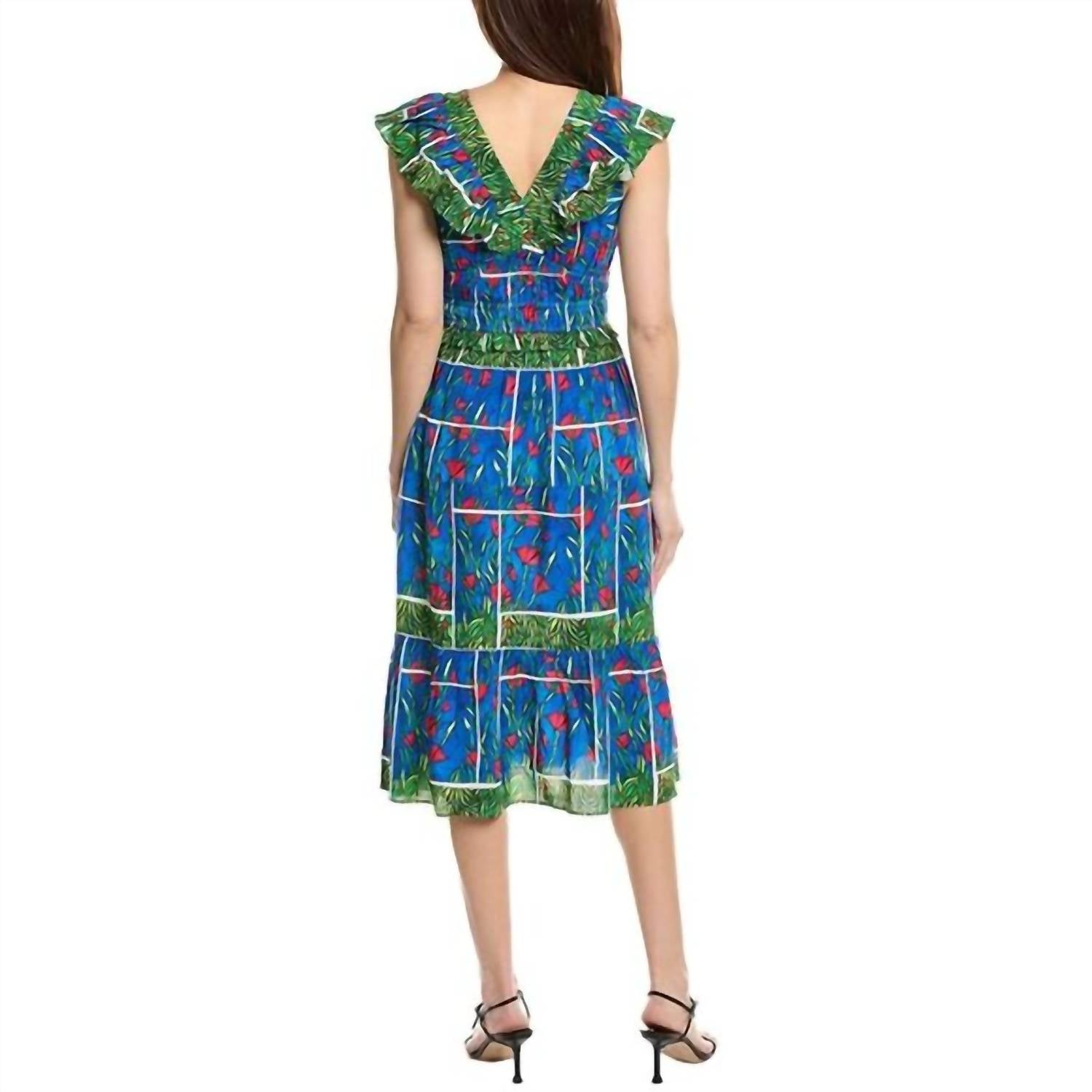Garrie B - Sleeveless Floral Smocked Waist Midi Dress