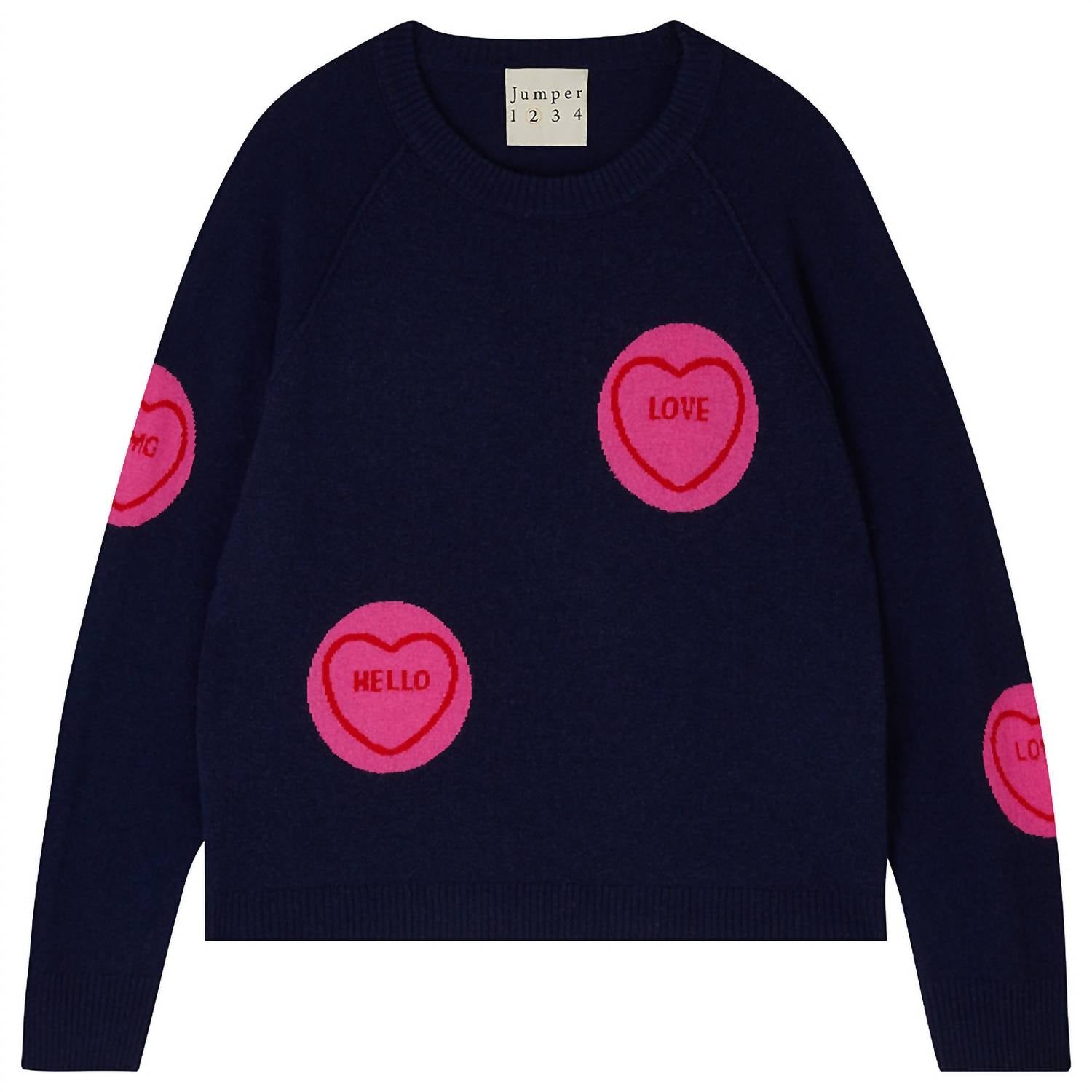 Jumper1234 - Navy Cashmere Sweater With Hearts
