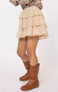 Sadie & Sage Soft Spirits Layerd Mini Skirt in cream - kids' skirt - detail view