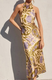 DRESS FORUM Halter Neck Maxi Dress With Paisley Effect in purple - women's dress