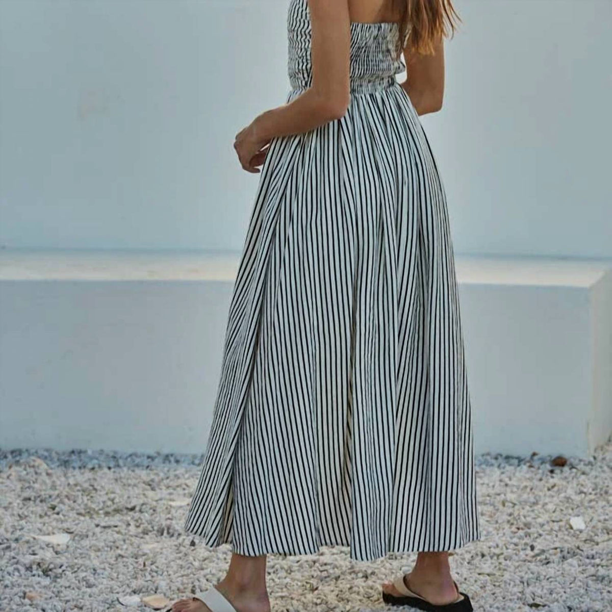 By Together - Striped Strapless Flare Maxi Dress