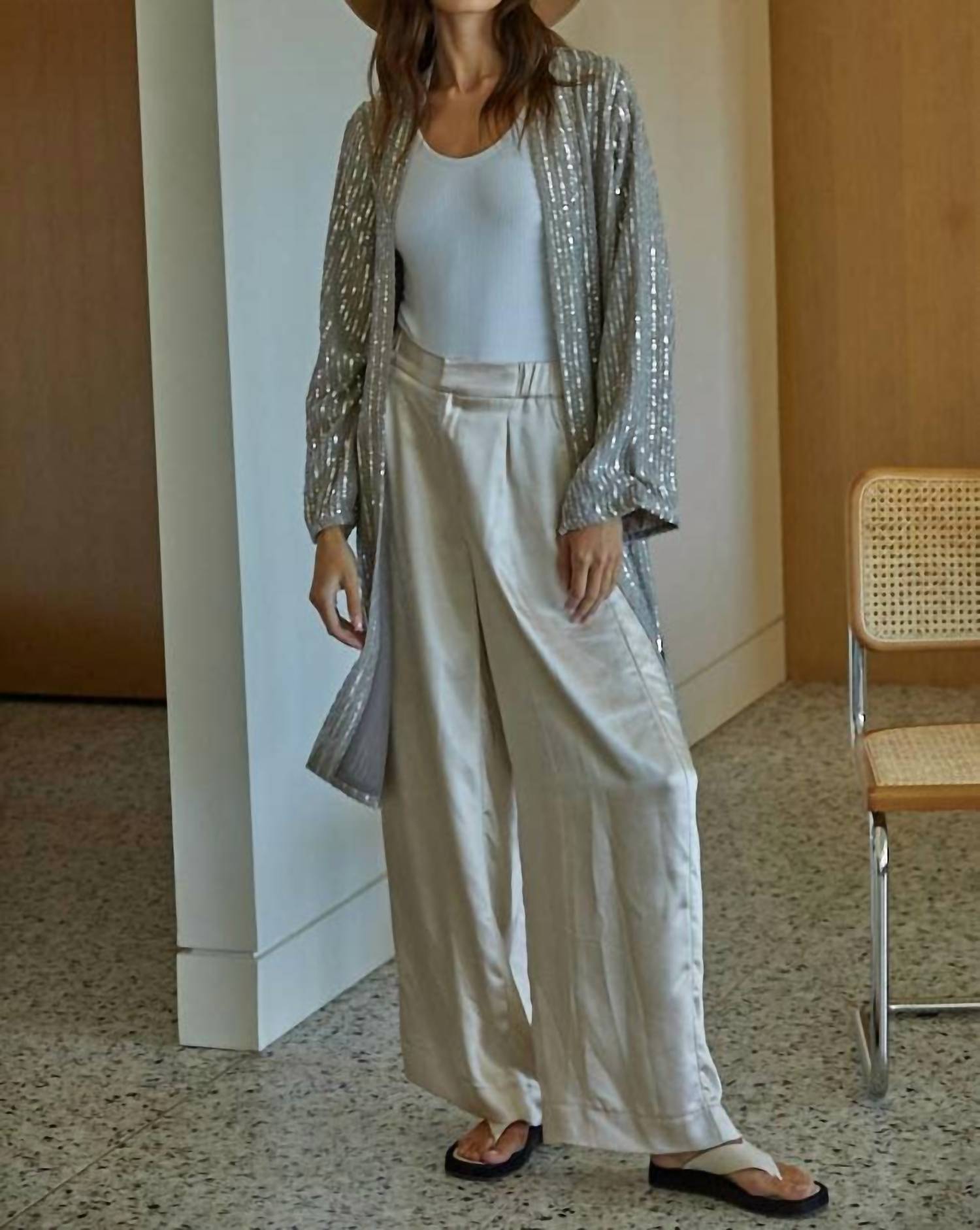 By Together - Woven Sequin Open Front Cardigan