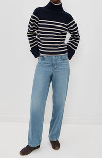 Rag & Bone Ilaria Turtleneck Top in navy white stripe - women's sweater - view 5