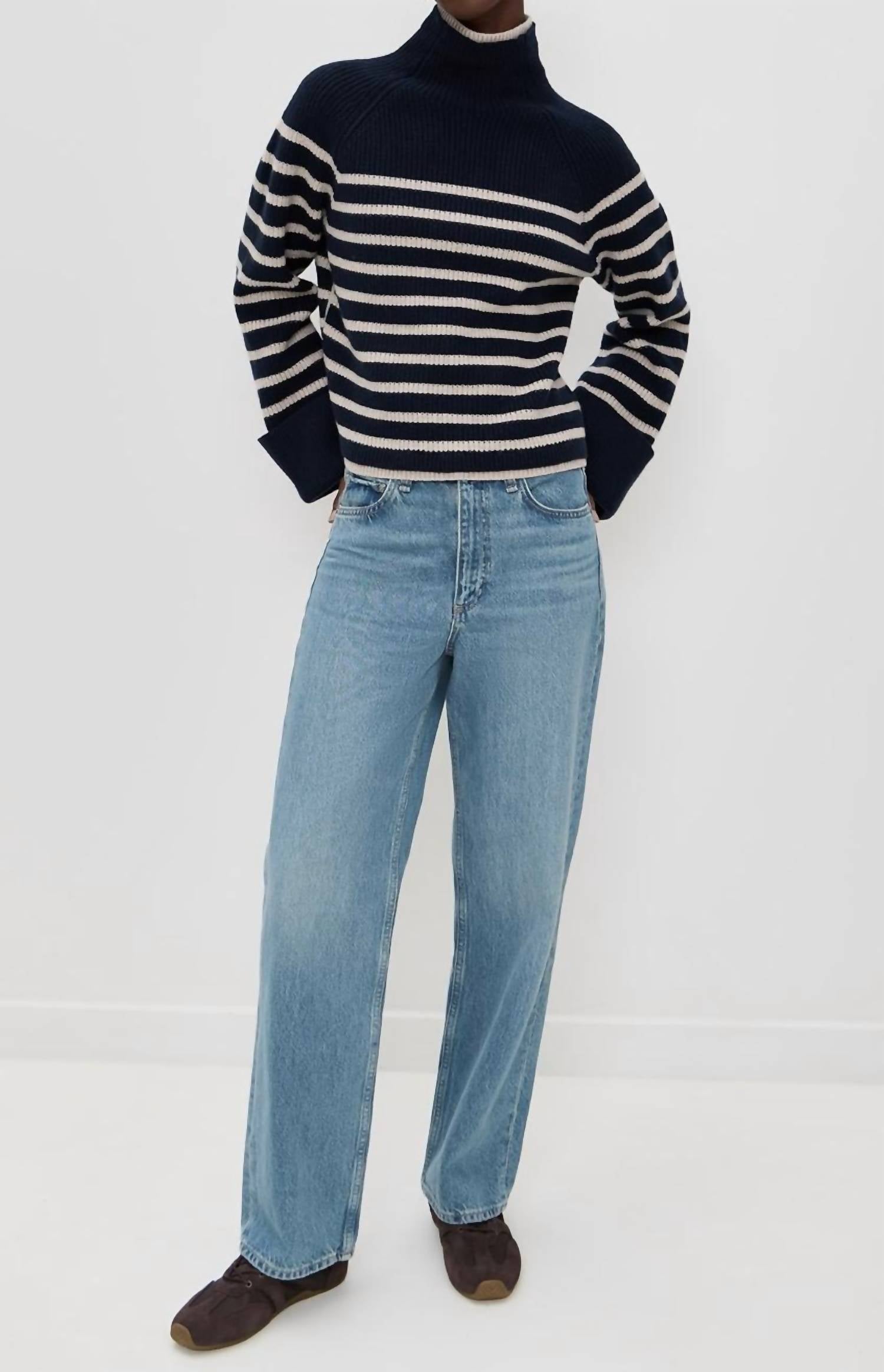 Rag & Bone Ilaria Turtleneck Top in navy white stripe - women's sweater - view 5