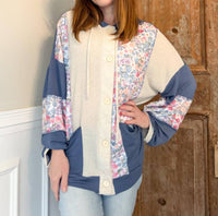Haptics Floral Color-Block Hoodie Jacket in oatmeal - women's top