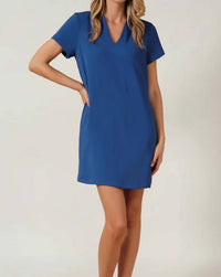 Sunday Edition - Dani V-notch Short Sleeve Shift Mini Dress
