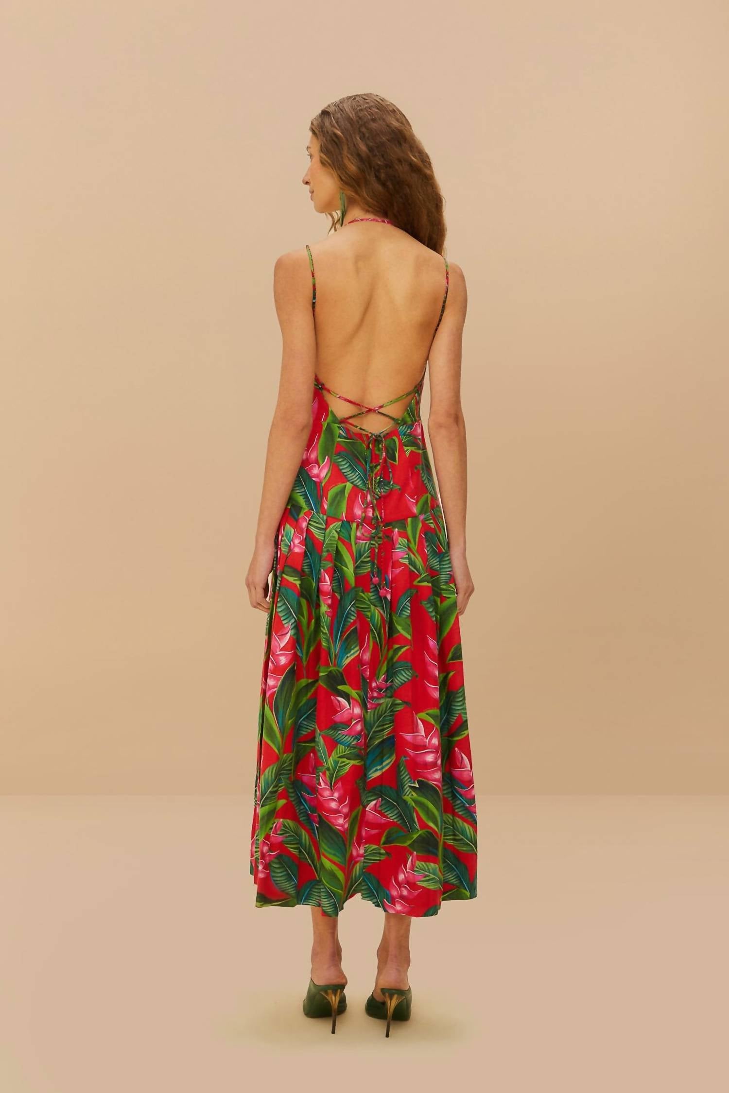 Farm Rio - DREAM GARDEN RED STRAPPY MAXI DRESS