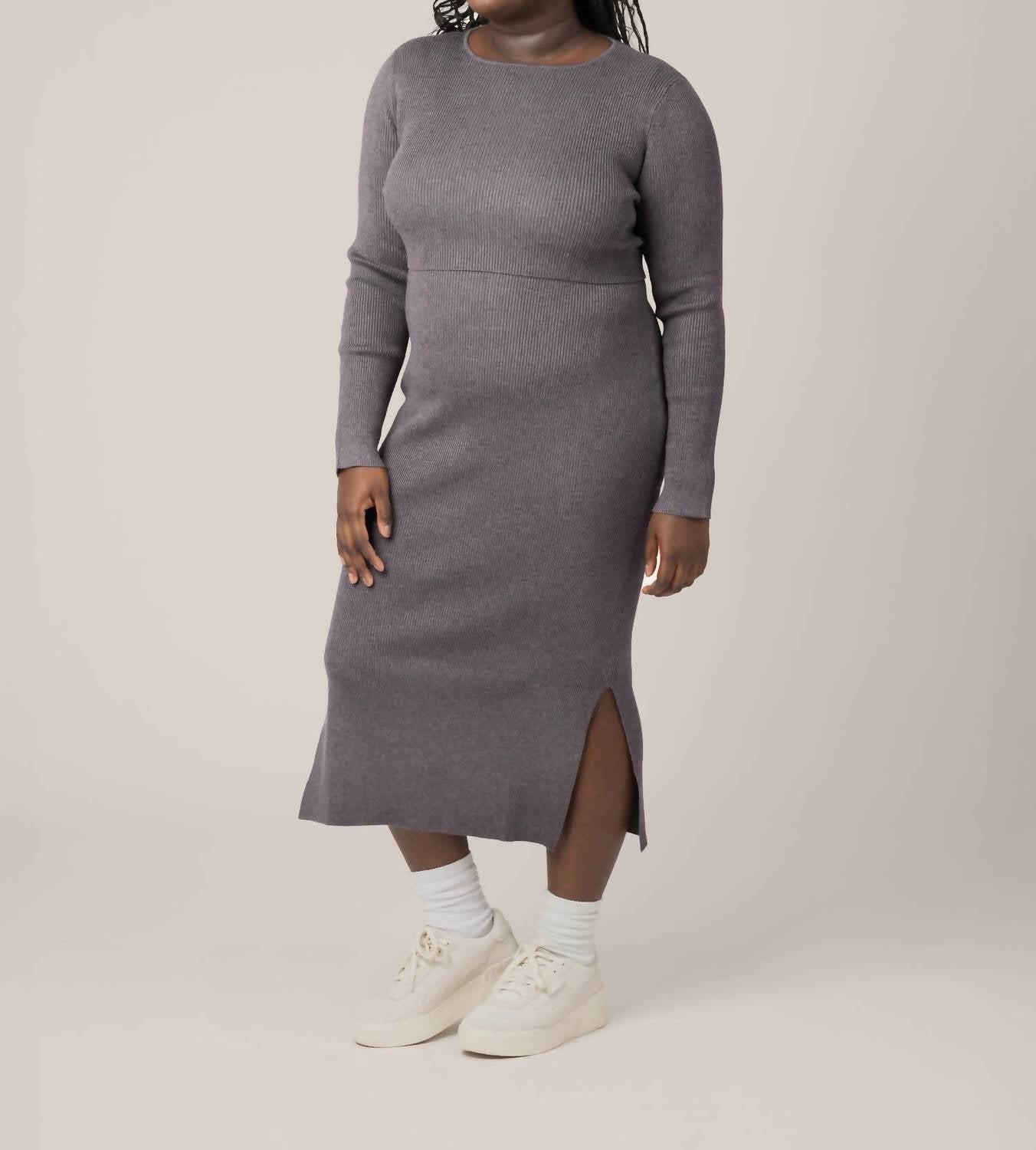 Kindred Bravely 2-in-1 Maternity And Nursing Midi Dress in 1 maternity and nursing midi dress in charcoal - women's dress - view 7