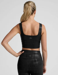 BEYOND YOGA Studio High Cropped Tank in plaid foil black - women's tank top - alternate view
