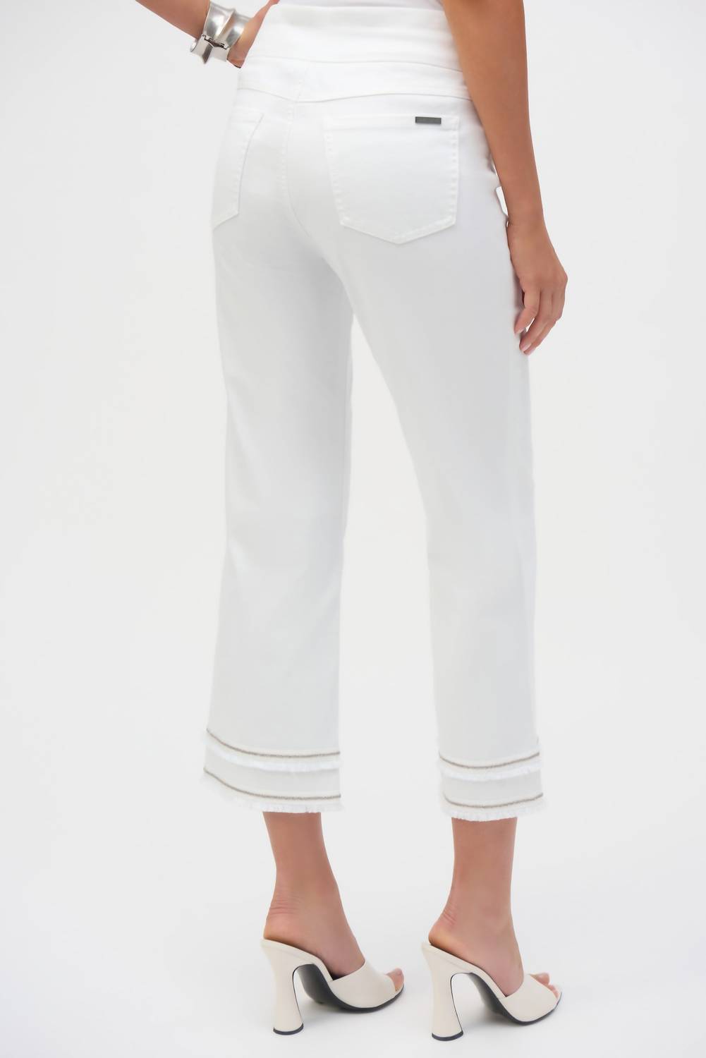 Joseph Ribkoff Straight Crop Pull-on Jeans With Beading in white - women's jeans - detail view