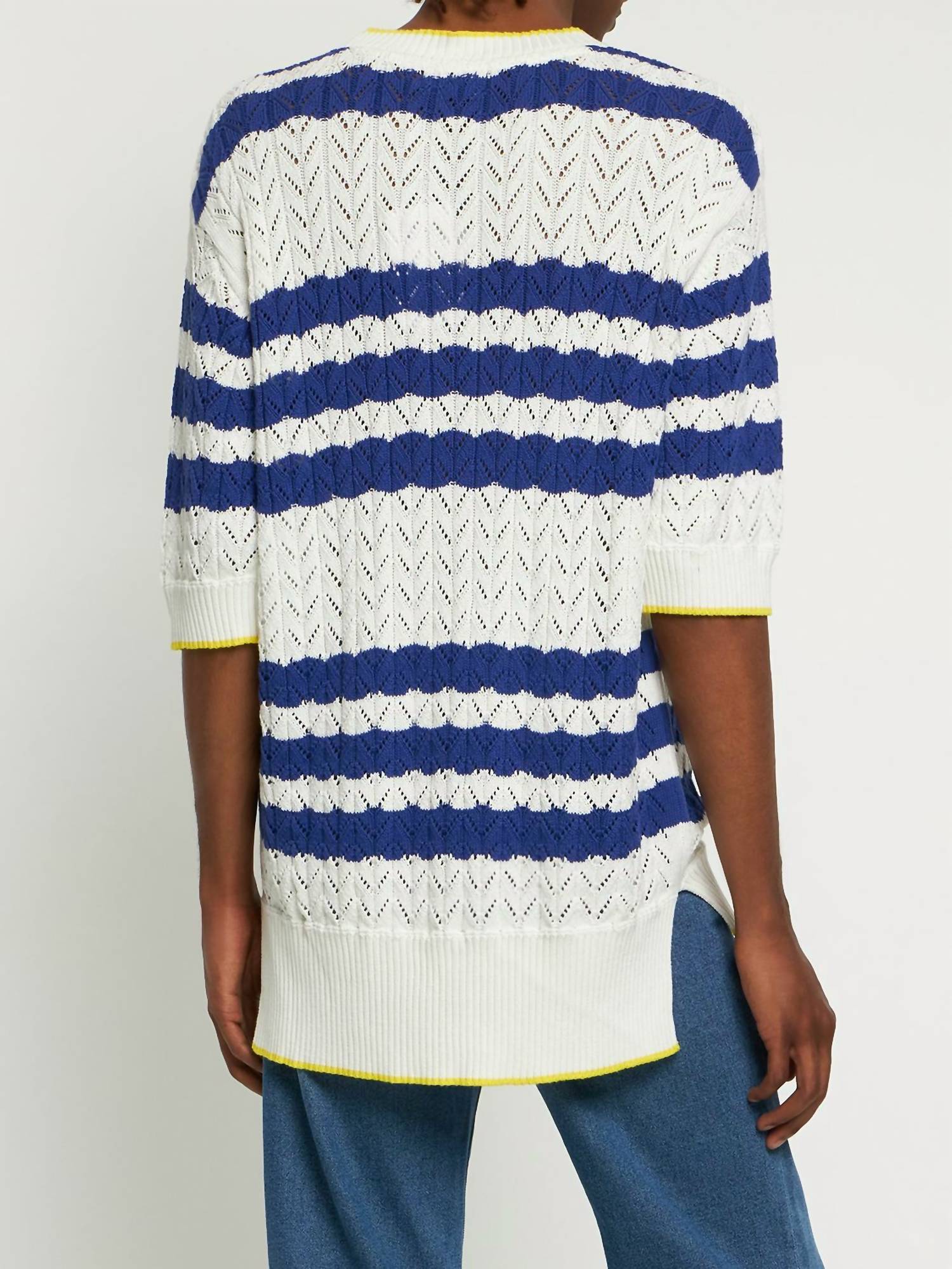 Egonlab Men’s Cotton Bunny Knit Short-sleeve Sweater in blue white - men's t-shirt - detail view