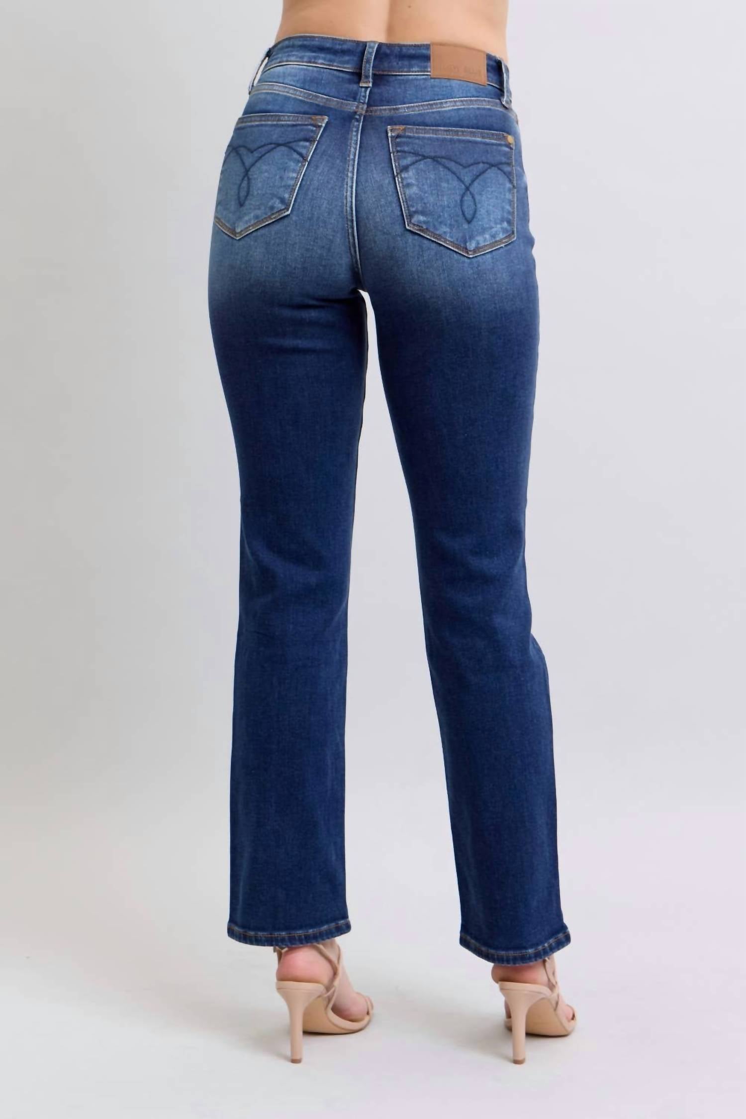 Judy Blue Thermal Straight Jeans in dark wash - women's jeans - alternate view