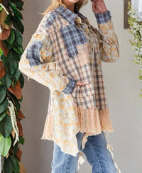 Oli & Hali - Washed Ruffle Hem Plaid Mix Top