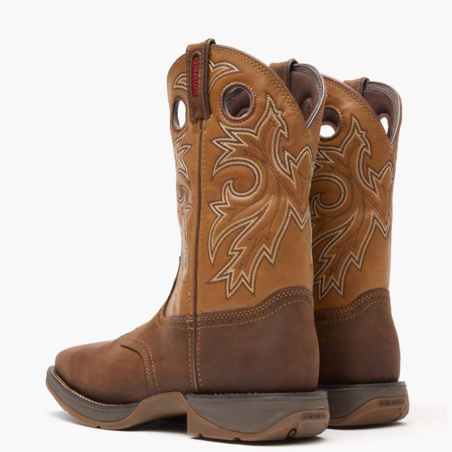 Durango Boots Men’s Steel Toe Waterproof Western Boot in burnt yellow brown - men's boots - alternate view
