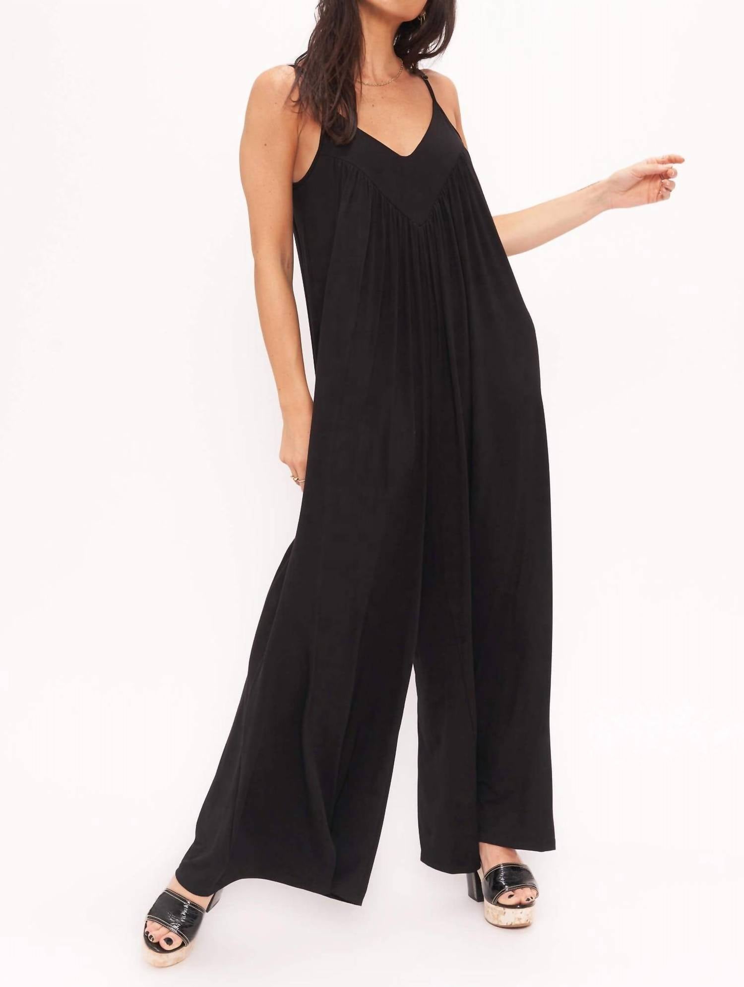 PROJECT SOCIAL T No Regrets Relaxed Shirred Jumpsuit in black - women's pants