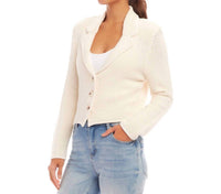 Karen Kane Button Up Blazer Sweater Top in cream - women's jacket - detail view