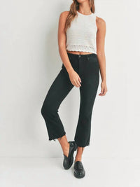 JUST BLACK DENIM High Rise Frayed Crop Flare Jeans in black - women's jeans