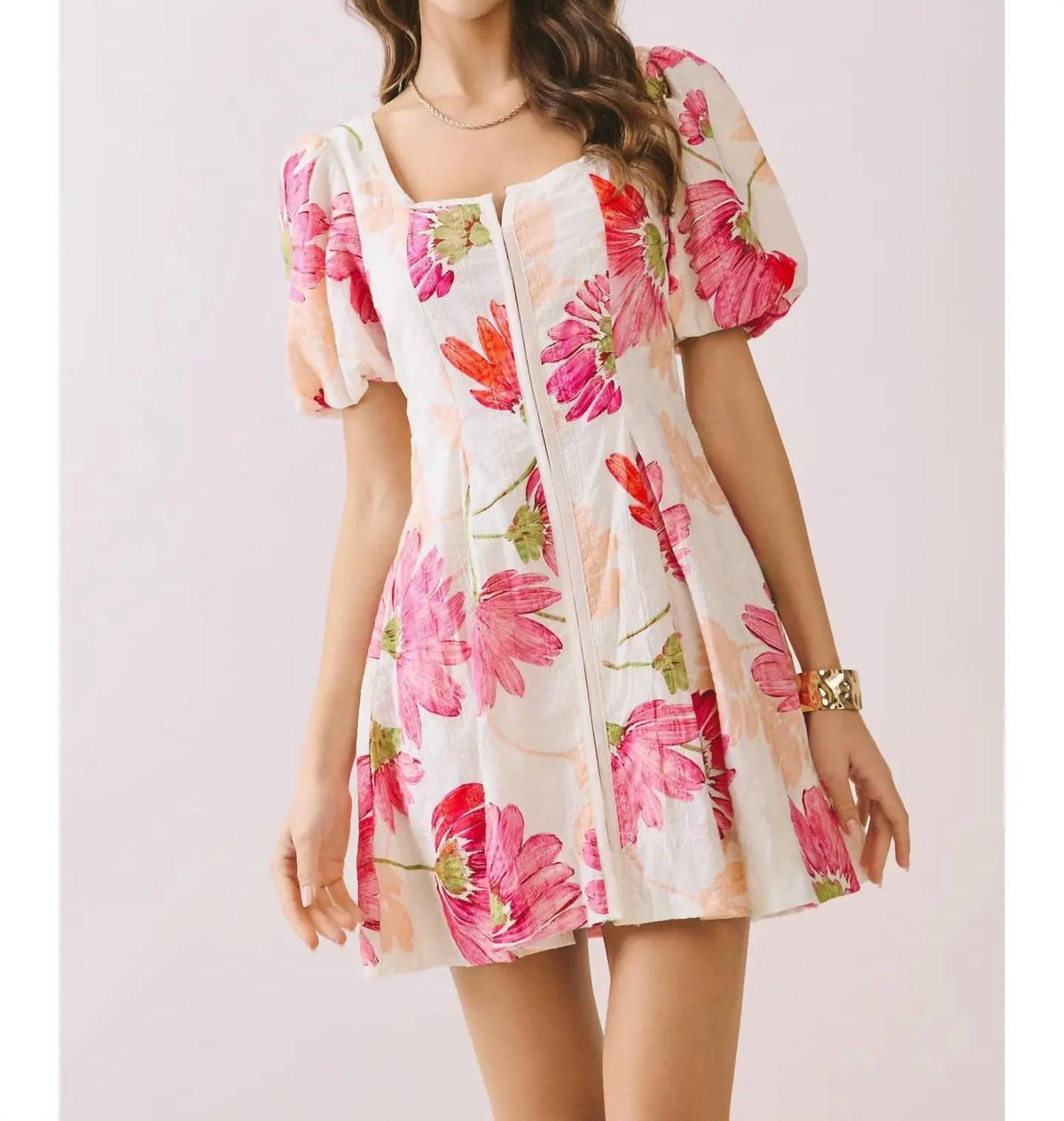 Tcec - Floral Print Flare Skirt Mini Dress