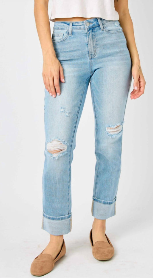 Judy Blue - Mid Rise Americana Flag Cuff Boyfriend Jeans