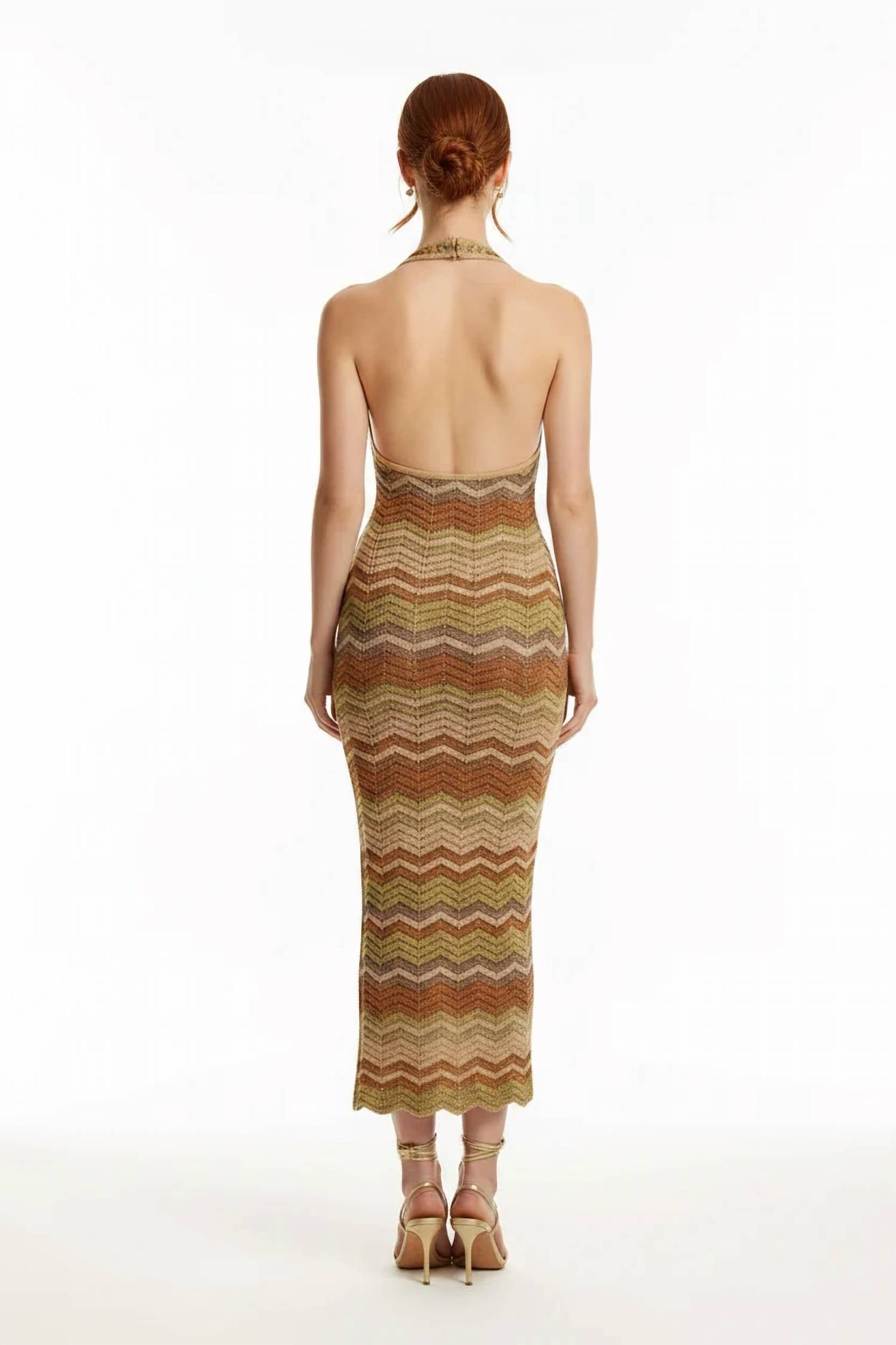 Dress Forum - Metallic Chevron Stripe Halter Dress