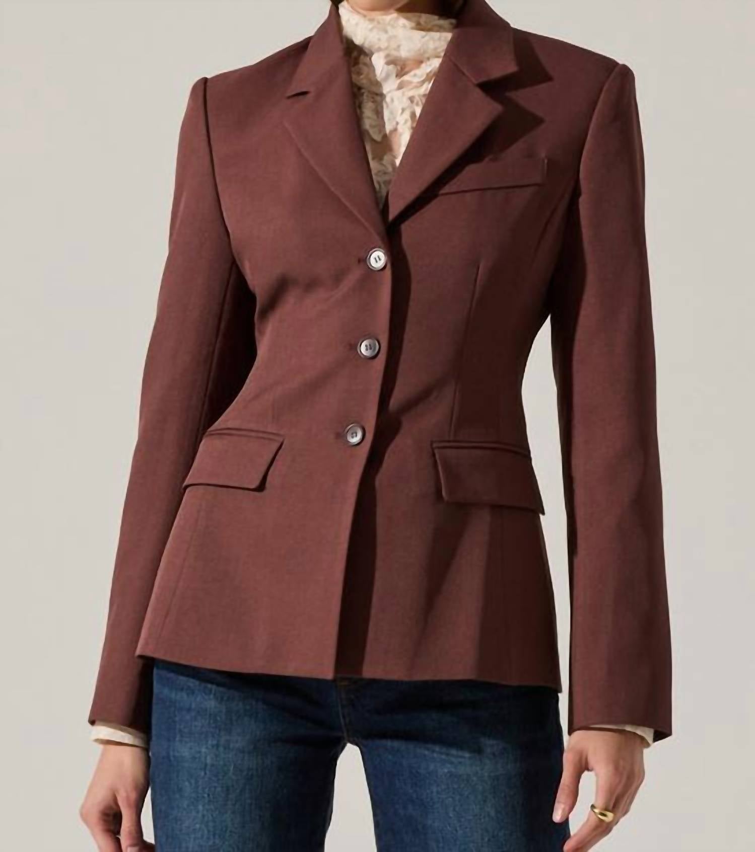 ASTR Valor Blazer in plum brown - women's jacket - detail view