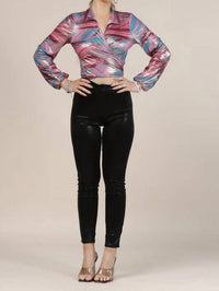 Nylon Apparel - Shine Button Shiny High Waist Legging Pants