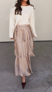 En Creme - Tiered Satin Maxi Skirt