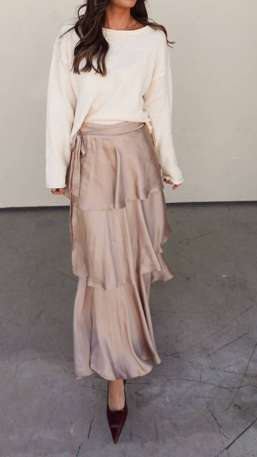 En Creme - Tiered Satin Maxi Skirt