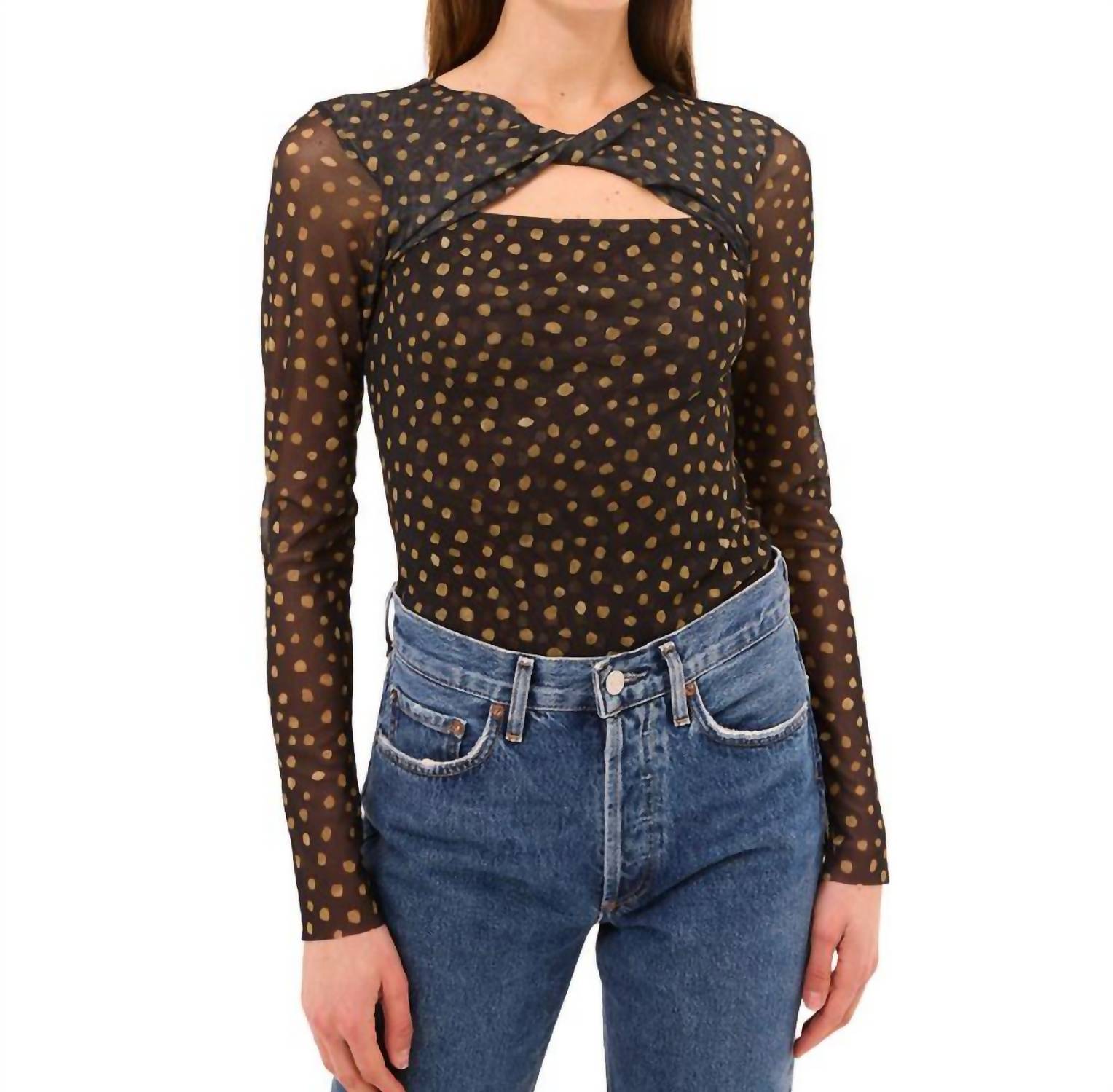 Misa Los Angeles Neriah Long Sleeve Top in golden polka dot - women's long sleeve top