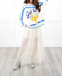Queen Of Sparkles - "get Lit" Menorah Stripe Sweater