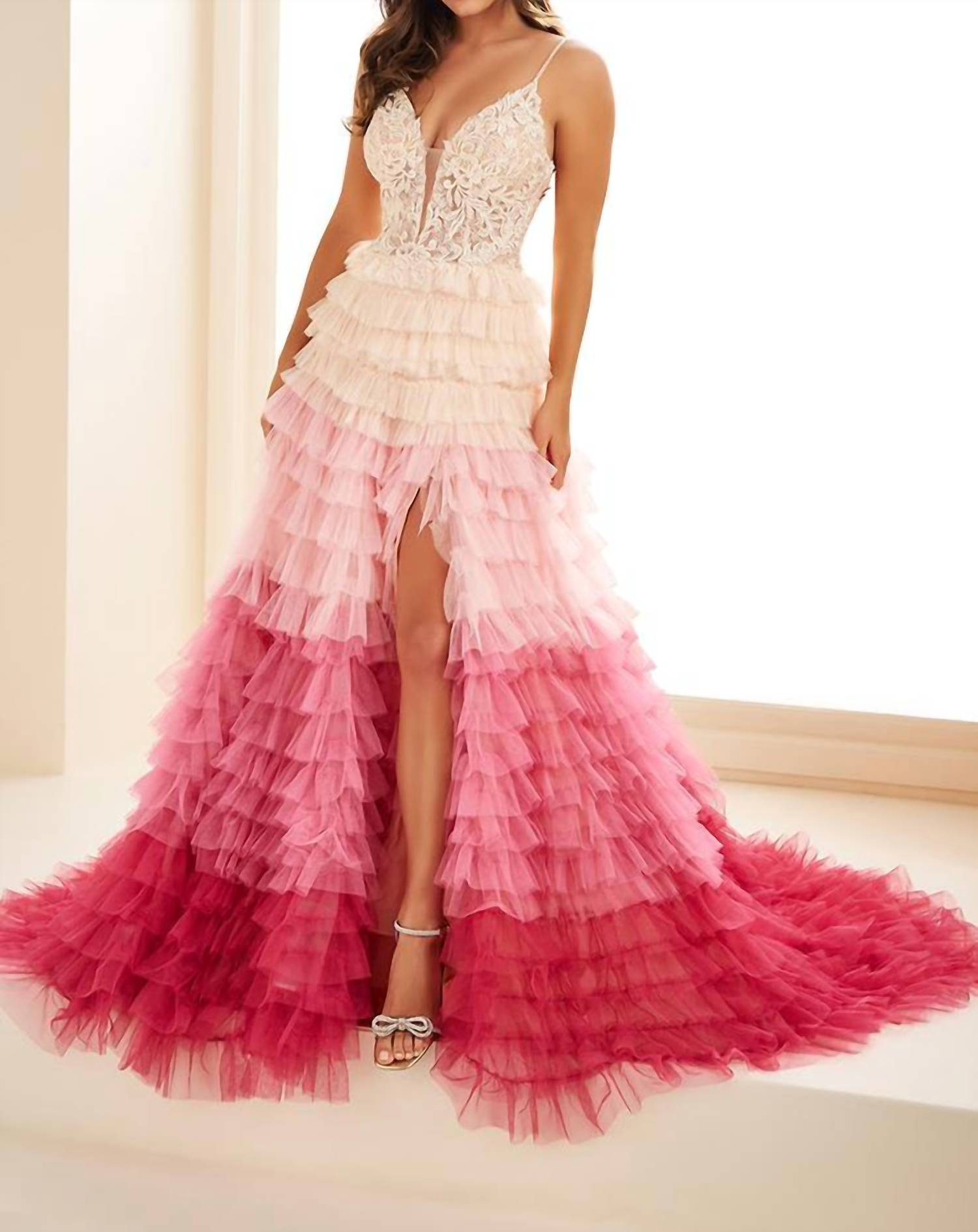 Ellie Wilde - Plunging Sleeveless Prom Gown