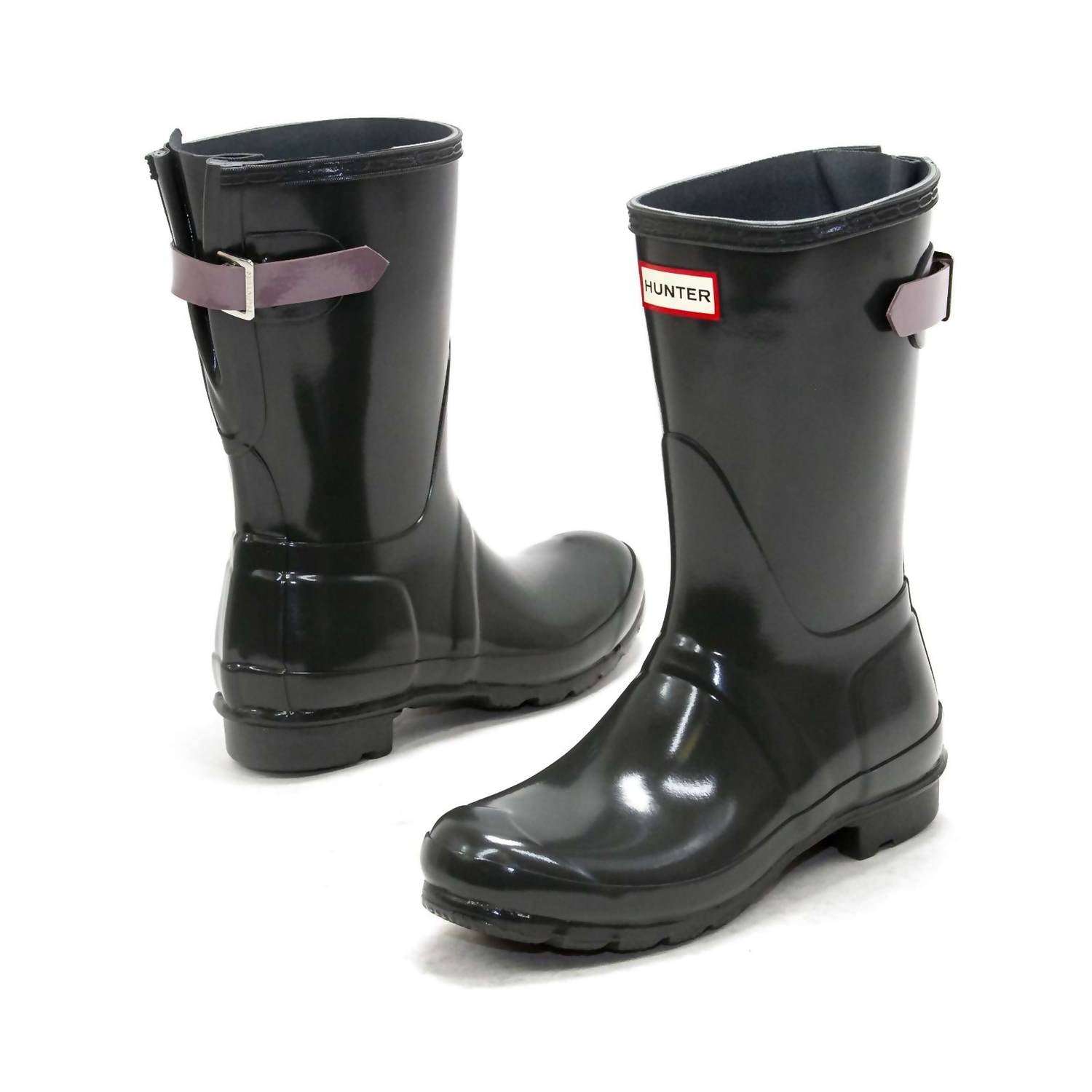 HUNTER Women's Original Short Back Adjustable Gloss Rain Boots in green - women's shoe - view 5