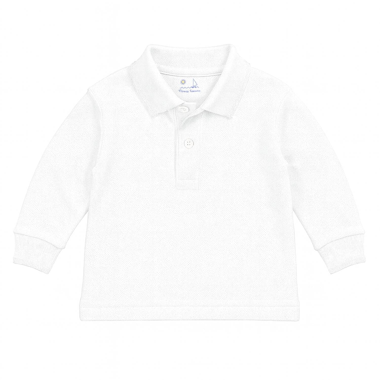 Florence Eiseman Kid's Long Sleeved Polo in white - kids' shirt - detail view