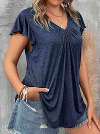 Supreme Fashion - V Neck Ruffle Sleeve Top - Plus