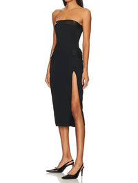 Amanda Uprichard Strapless Cassie Midi Dress in black - women's dress - detail view