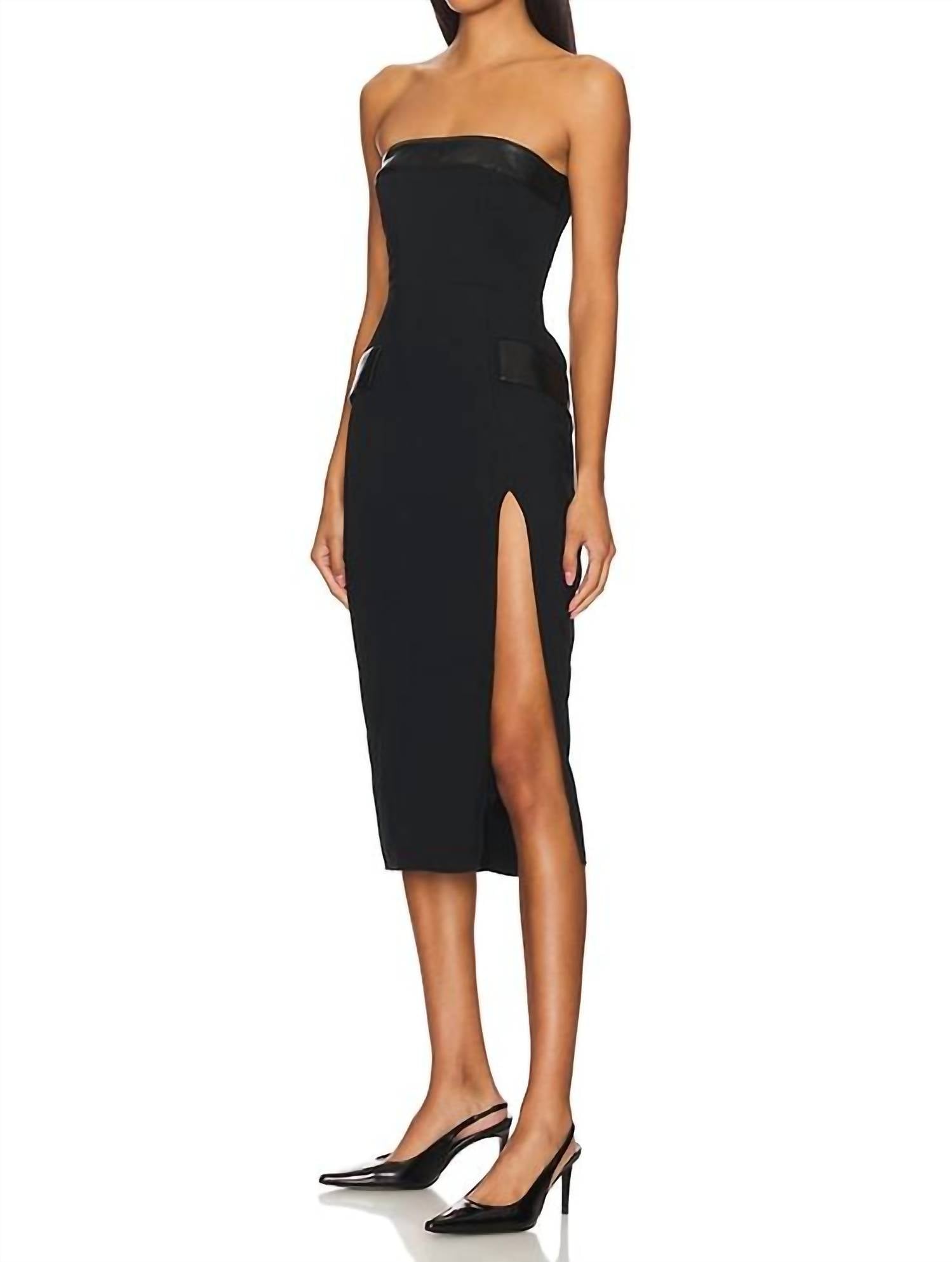 Amanda Uprichard Strapless Cassie Midi Dress in black - women's dress - detail view