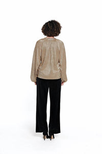 TRU LUXE Metallic Popover Top in gold - women's blouse - detail view