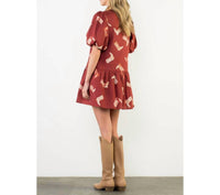 THML Puff Sleeve Boots Print Dress in burgundy - women's dress - alternate view