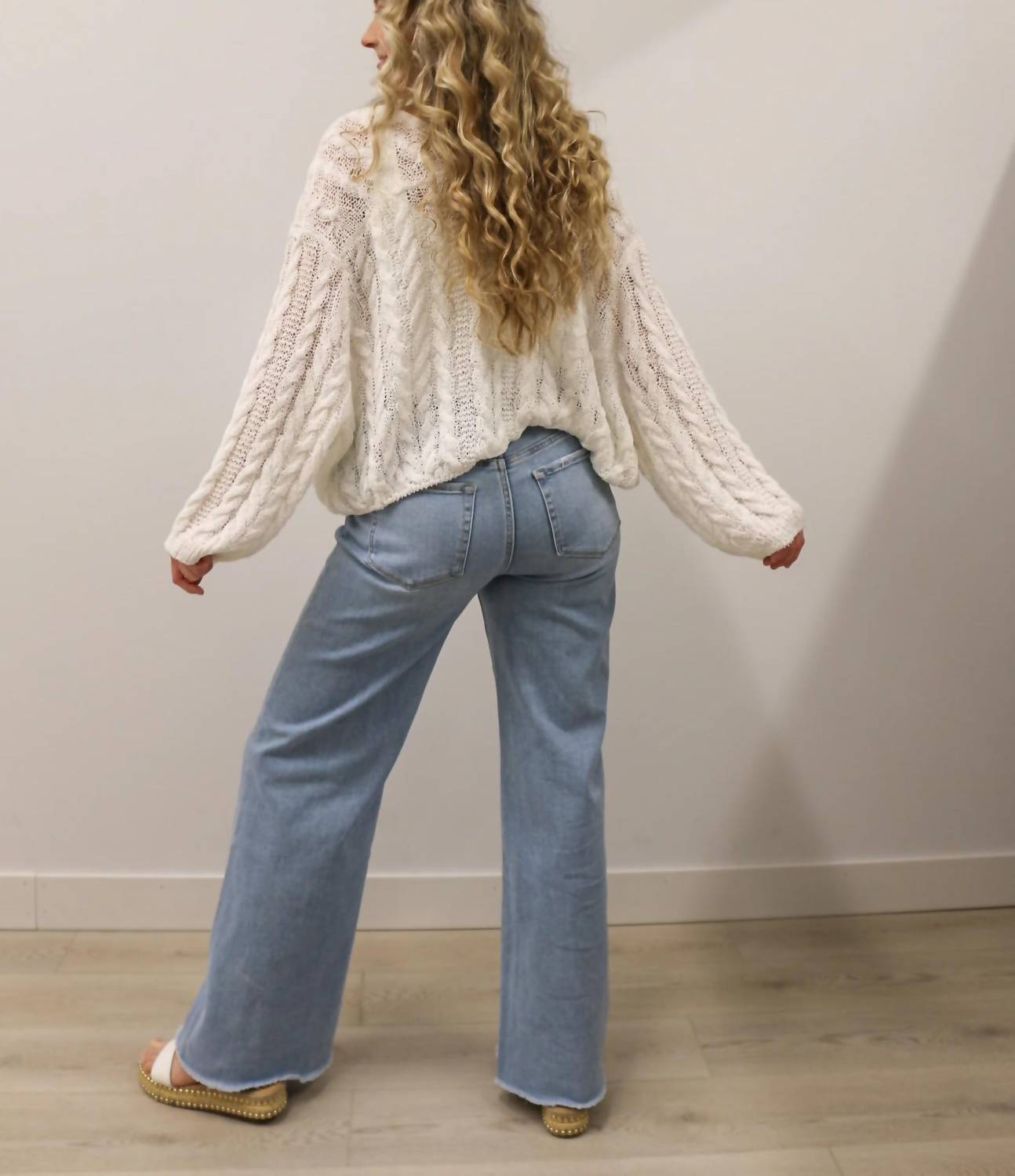 Vervet By Flying Monkey - Judy Wide Leg Comfort Stretch Raw Hem Jeans