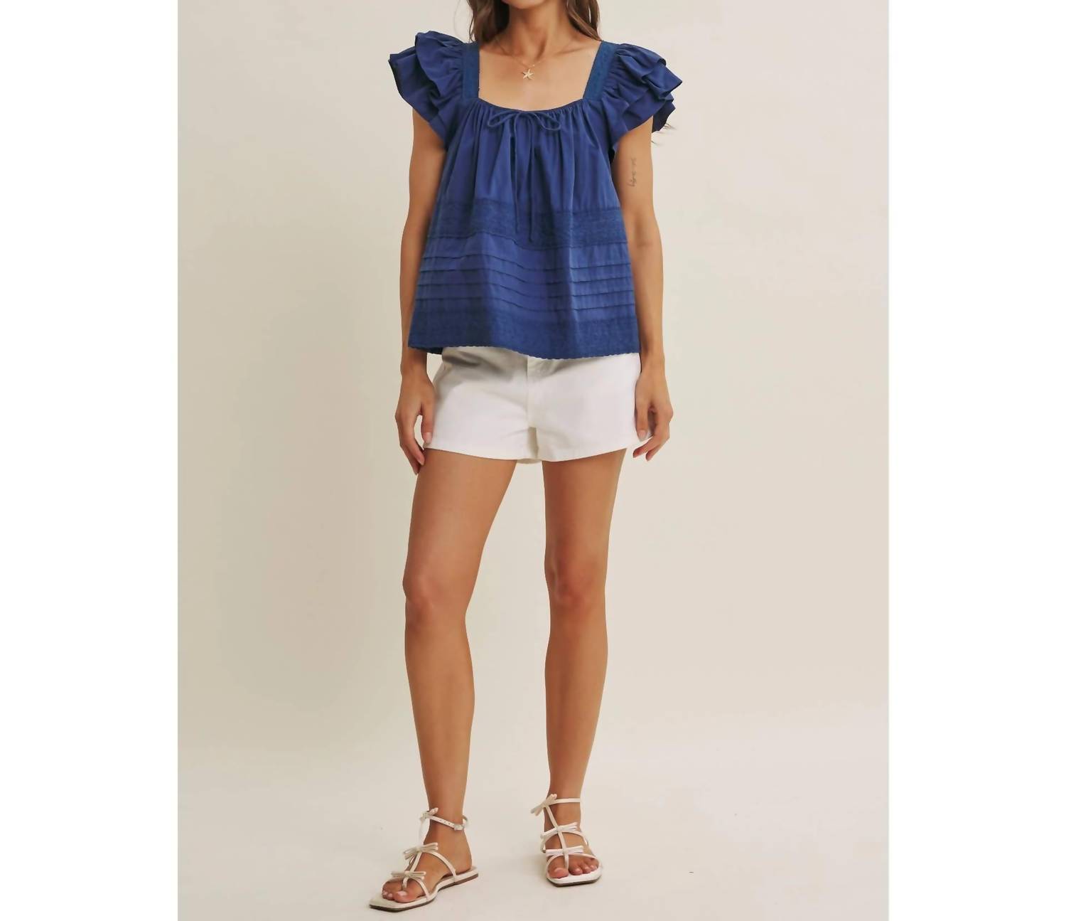 In February - Cotton Poplin Ruffle Sleeve Top