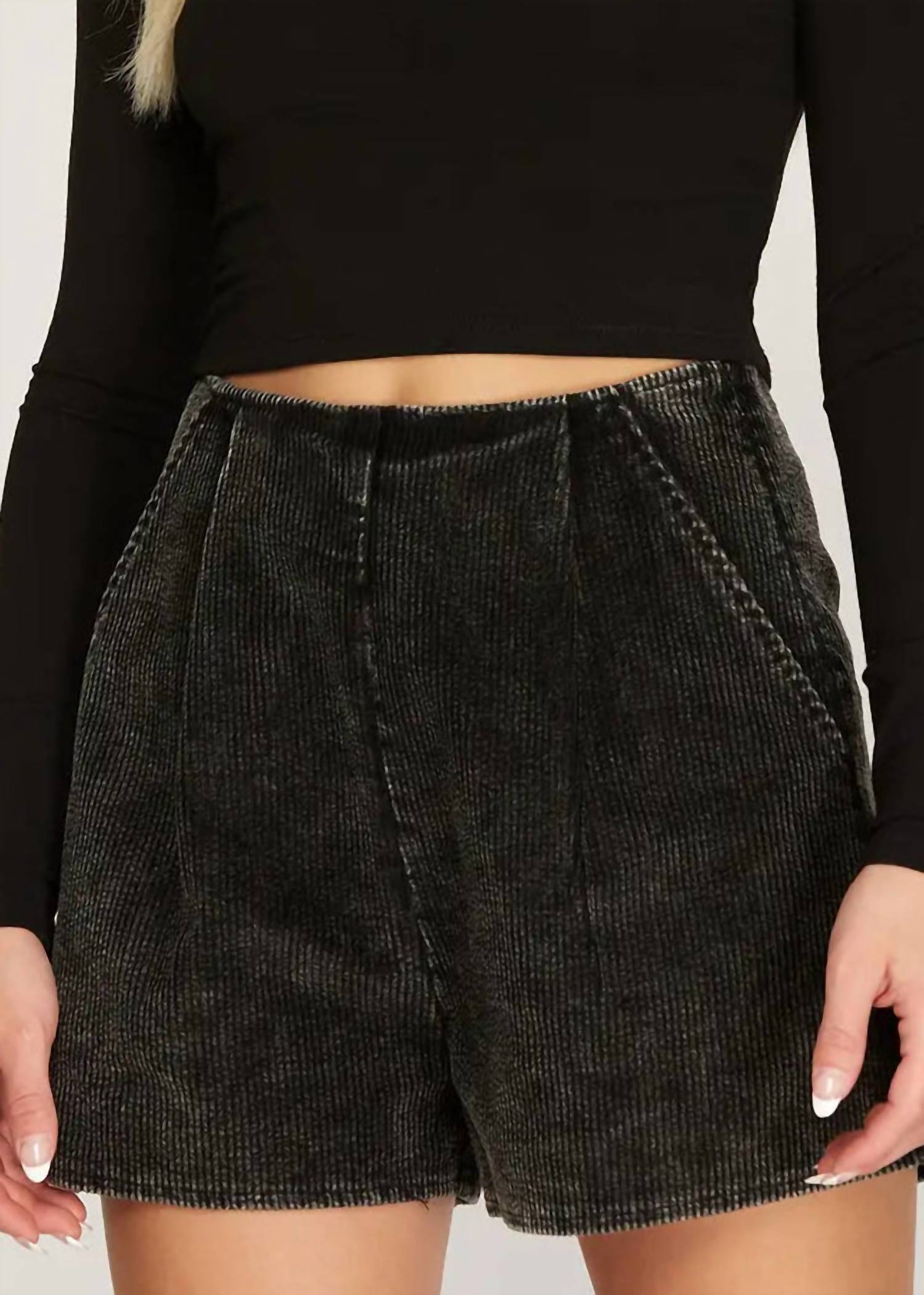 SHE + SKY High Rise Corduroy Shorts in black - women's shorts
