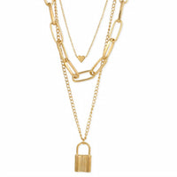 Zad - Women's Lock & Heart Layered Chain Necklace