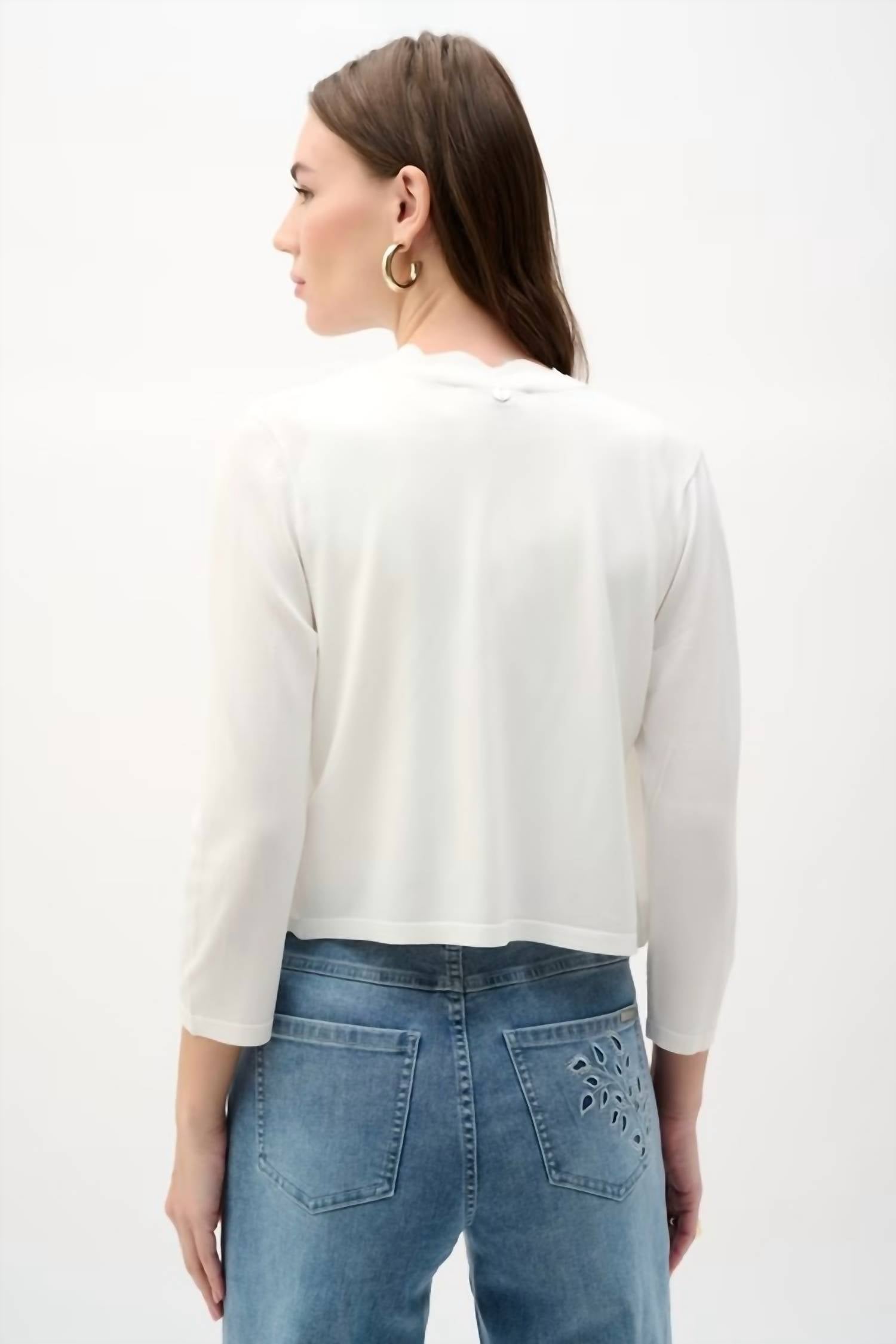 Joseph Ribkoff - Open-front Scalloped V-neck Cardigan