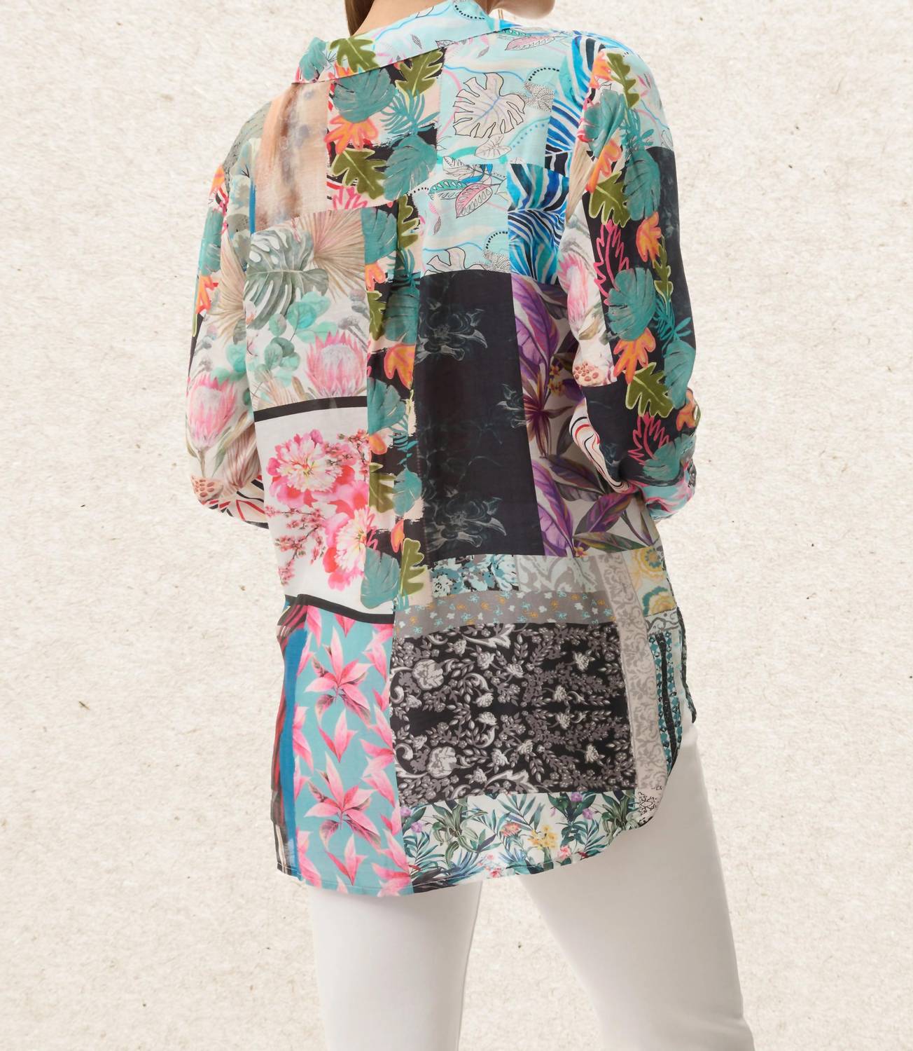 Shana Apparel Silk Viscose Button Down Shirt in multi color - women's shirt - detail view
