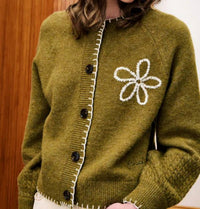 FRNCH Bergamote Embroidered Cardigan in olive khaki - women's cardigan - view 4